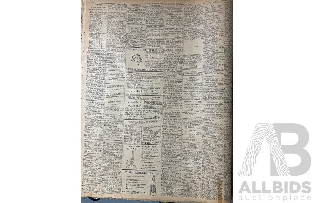 Collection Three Antique Bound Sydney Morning Herald Newspapers Comprising Feb 1919, Aug 1919 & Nov 1920