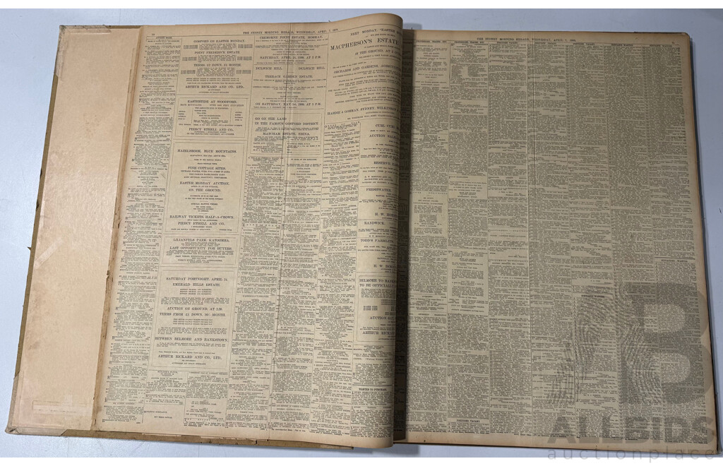 Collection Four Antique Bound Sydney Morning Herald Newspapers Comprising May, July 1907 & March, April 1909