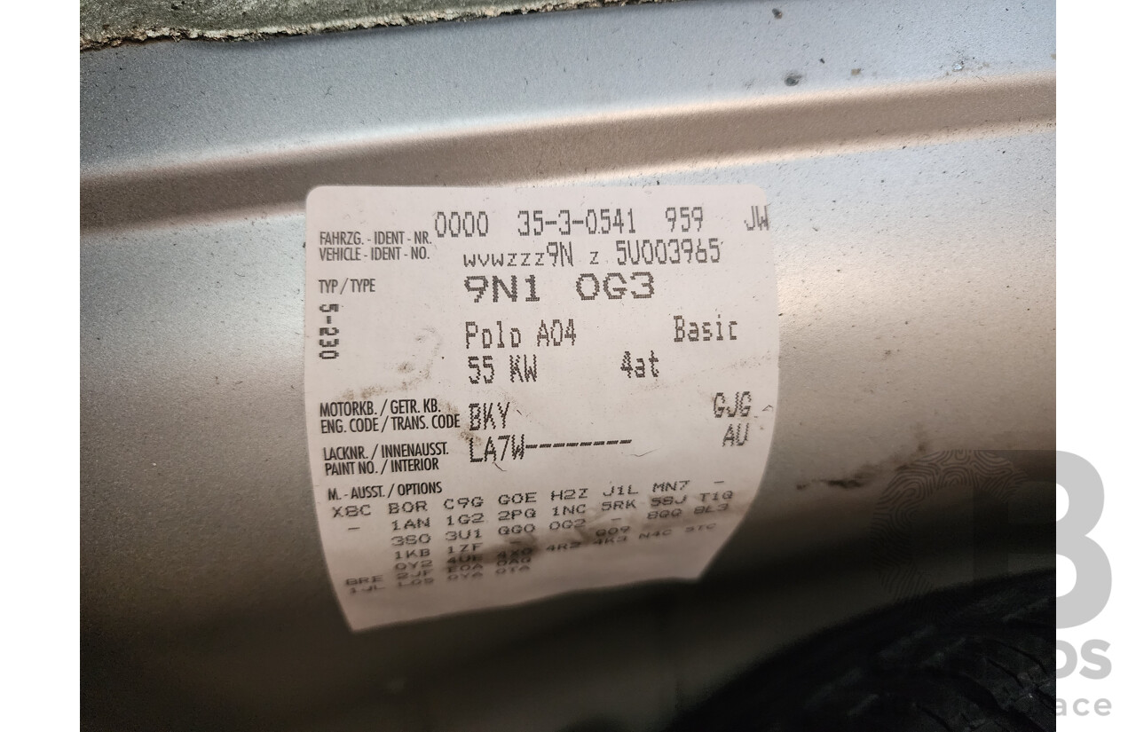 1/2005 Volkswagen Polo Match 9N 5d Hatchback Silver 1.4L