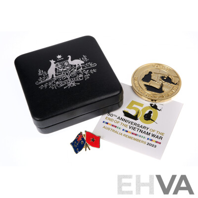 Australian 2023 Fiftieth Anniversary of the End of the Vietnam War Medallion with Australia/Vietnam Flag Pin
