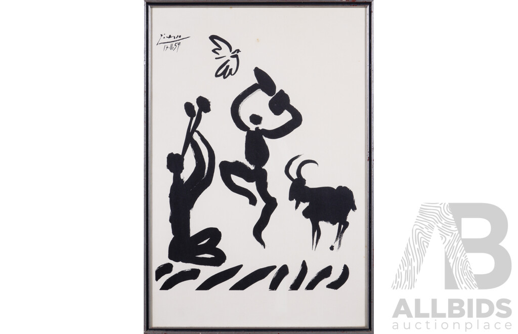 After Pablo Picasso (Spanish,1881-1973), Flute Player 1959, Lithograph, Possibly Posthumous Edition by Edition Succession Picasso, Paris. Editions De La Paix, 56 x 38 cm (sheet Size)