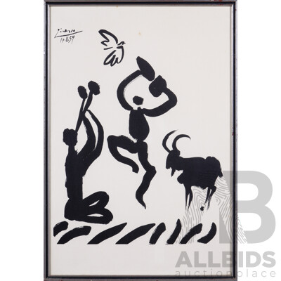 After Pablo Picasso (Spanish,1881-1973), Flute Player 1959, Lithograph, Possibly Posthumous Edition by Edition Succession Picasso, Paris. Editions De La Paix, 56 x 38 cm (sheet Size)