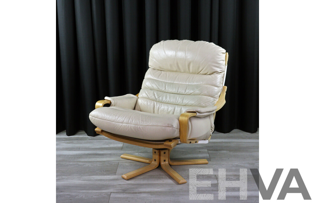 Tessa Swivel Armchair with Cream Leather Upholstery