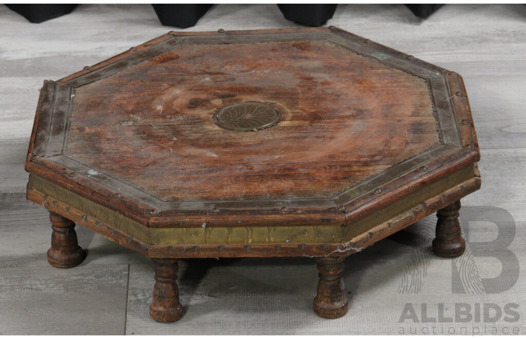 Antique Small Indian Octagonal Wooden Pot Stand