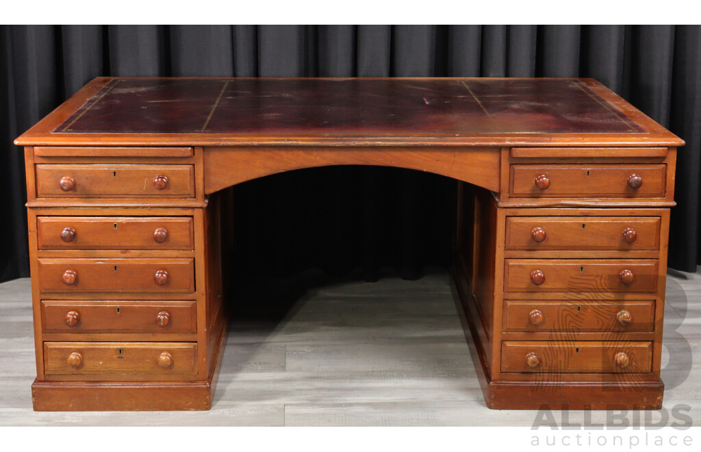 Vintage Cedar Twin Pedestal Partners Desk