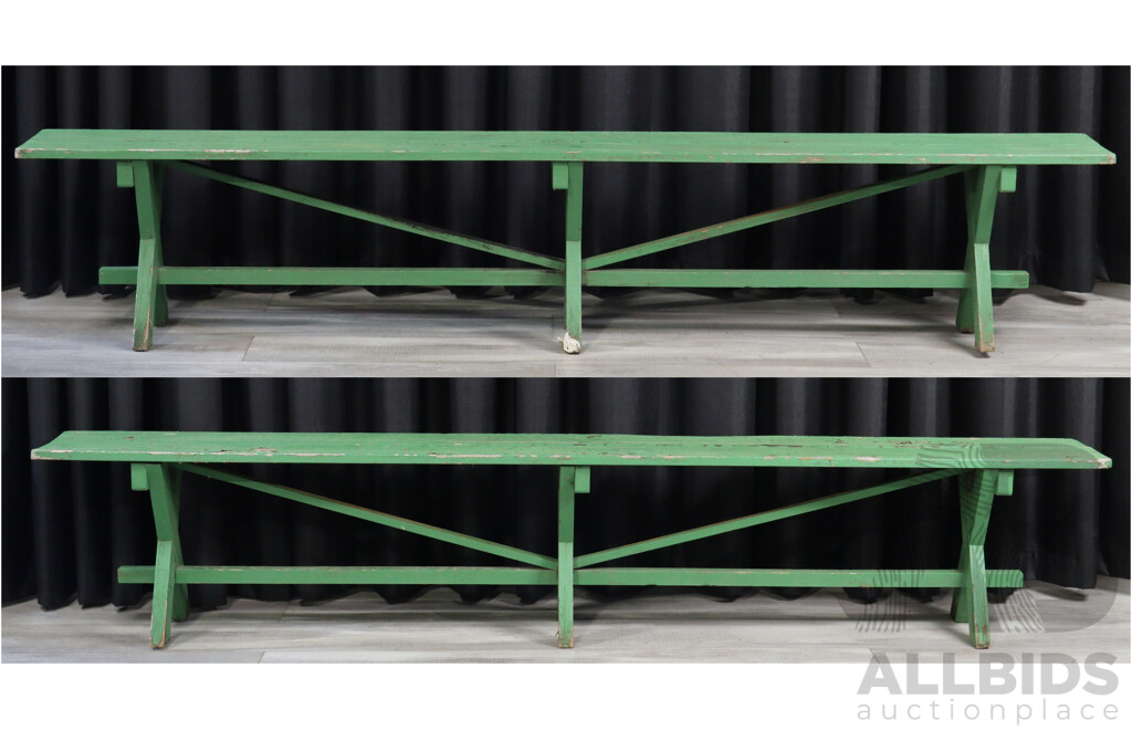 Pair of Outdoor Green Timber Park Benches