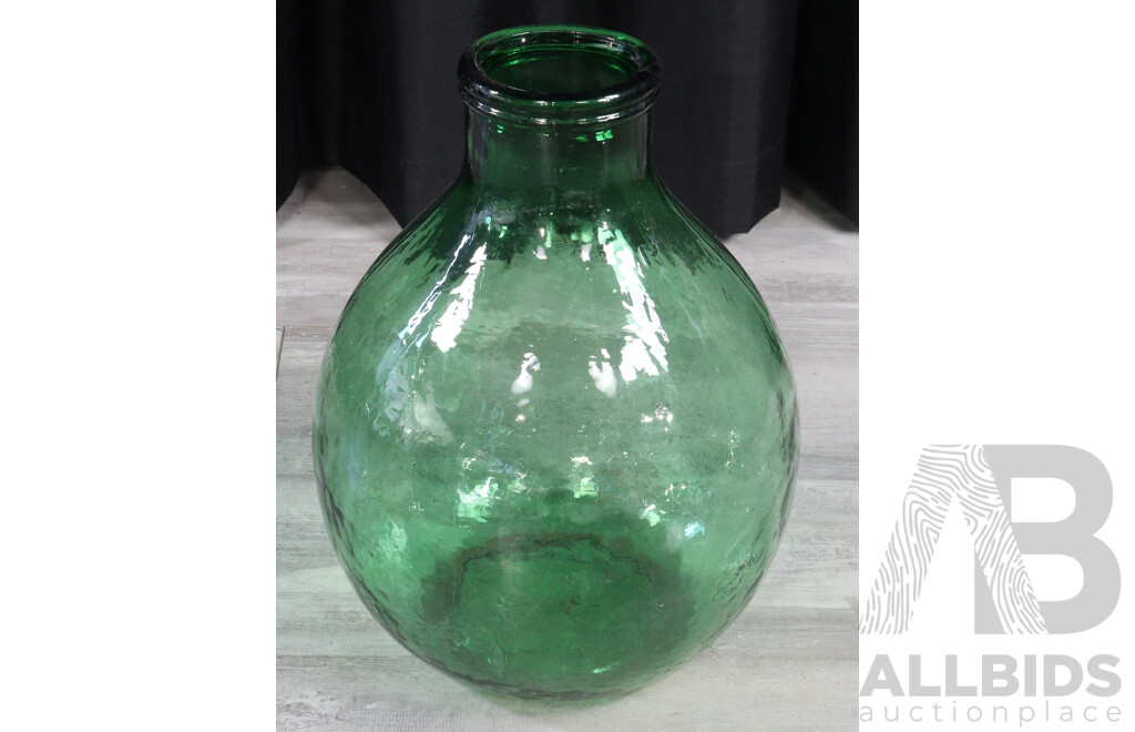 Single Vintage Green Glass Demijohn with Basket