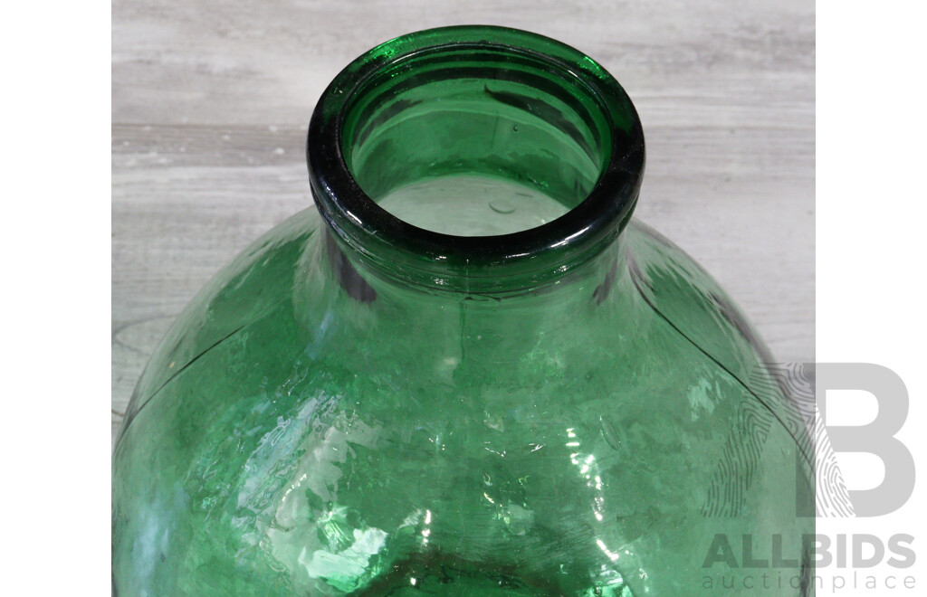 Single Vintage Green Glass Demijohn with Basket