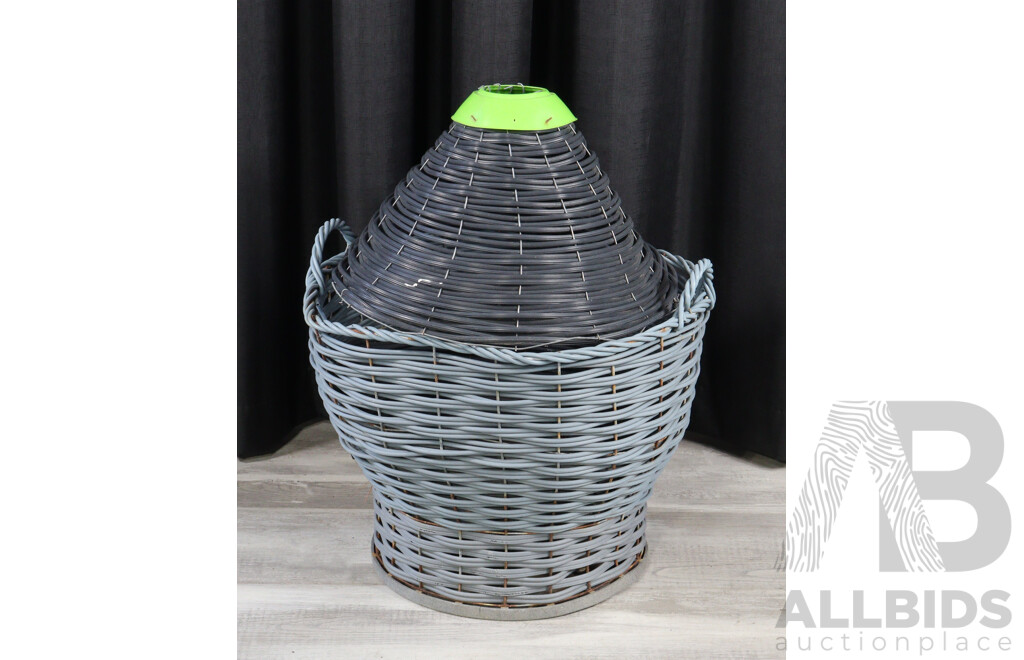 Single Vintage Green Glass Demijohn with Basket