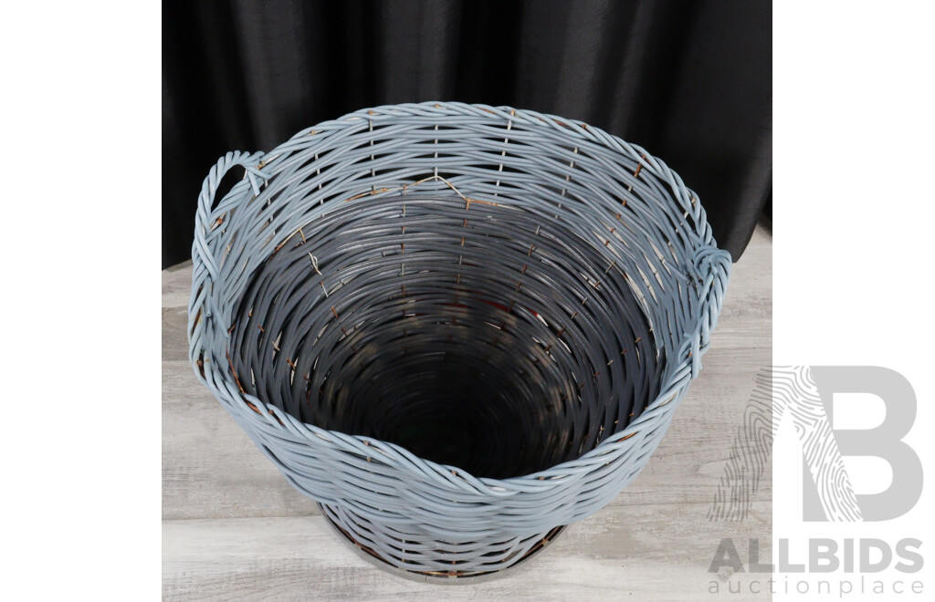 Single Vintage Green Glass Demijohn with Basket
