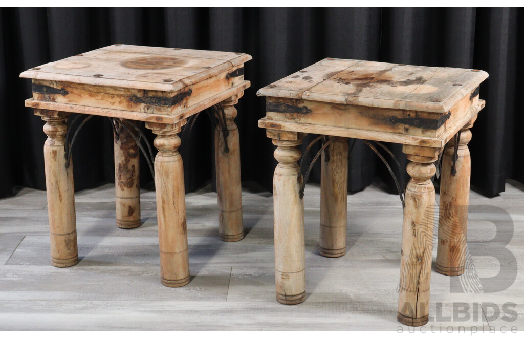 Pair of Weathered Timber Side Tables