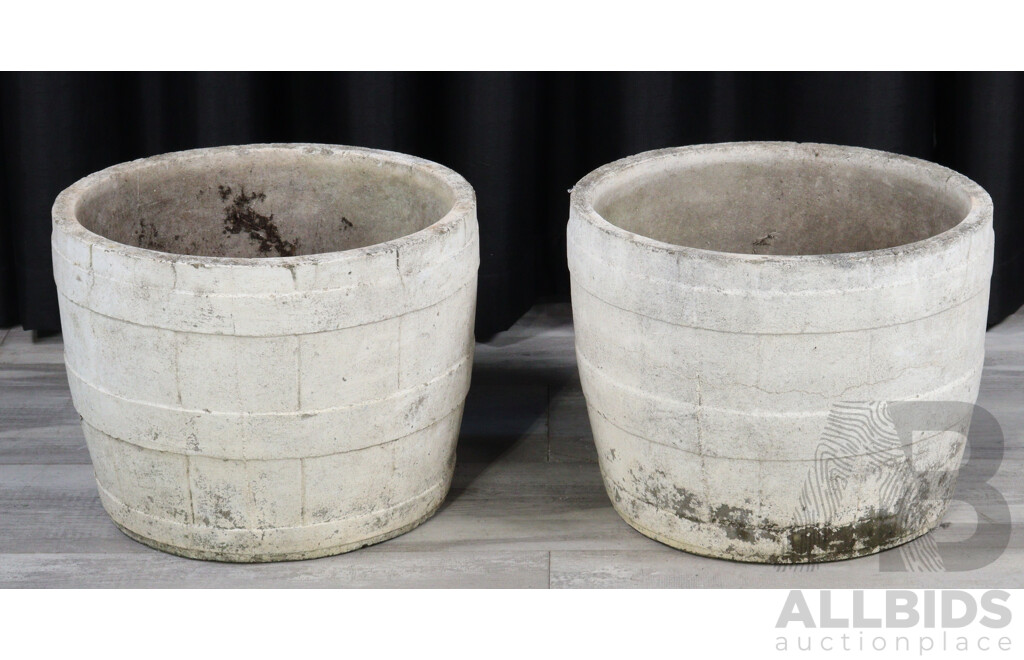 Pair of Large Round Concrete Garden Pots