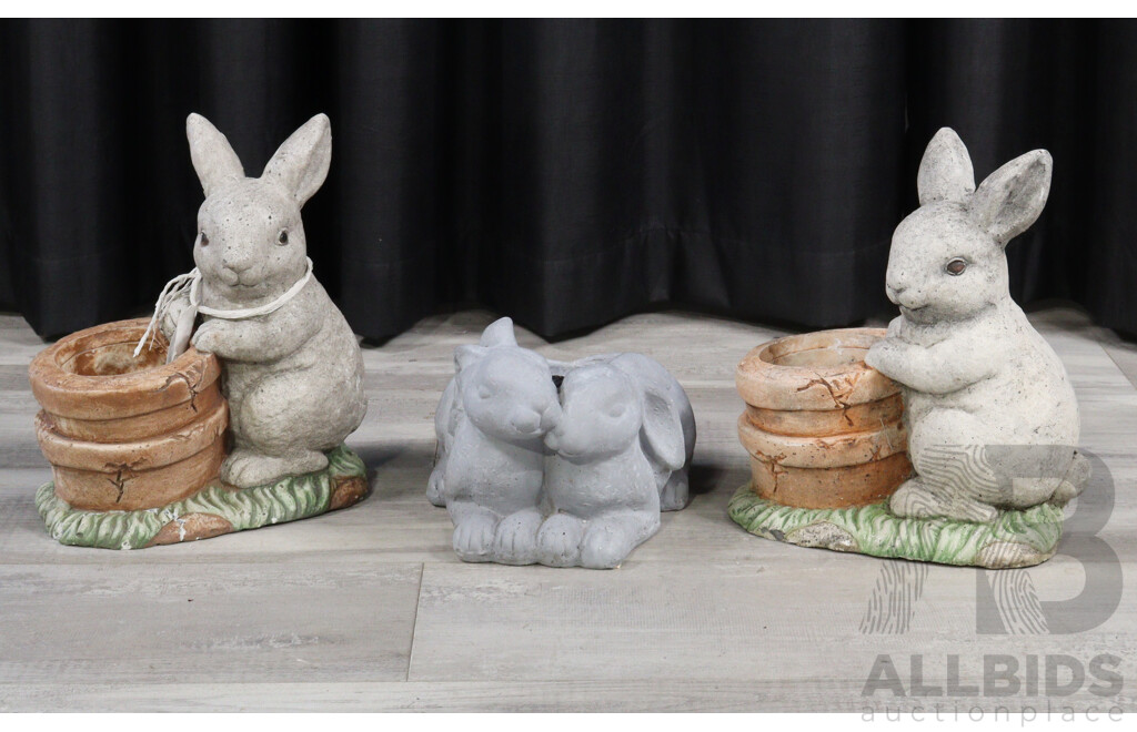 Trio of Outdoor Bunny Rabbit Statues