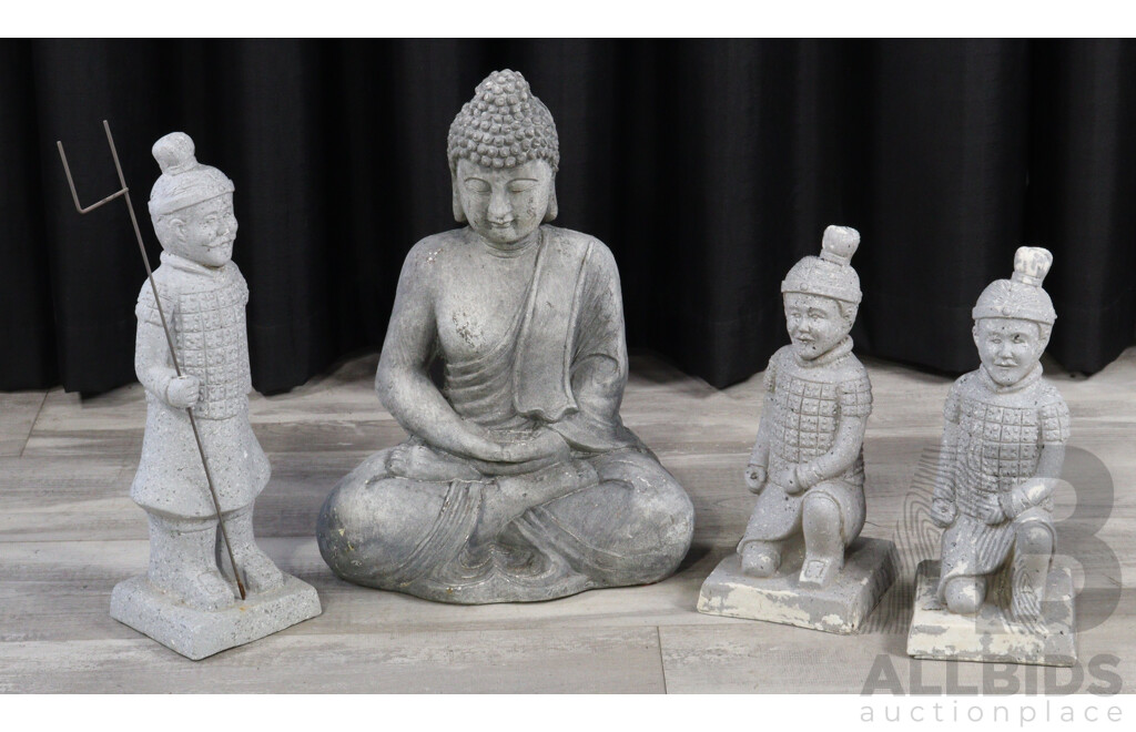 Set of Four Outdoor China Themed Plastic Statues