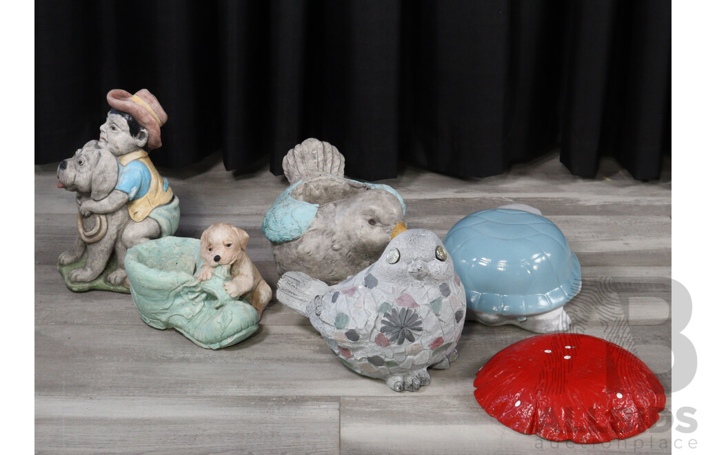 Collection of Six Concrete Garden Orniments