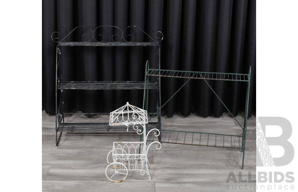 Vintage Metal Three Tier Plant Stand and Another