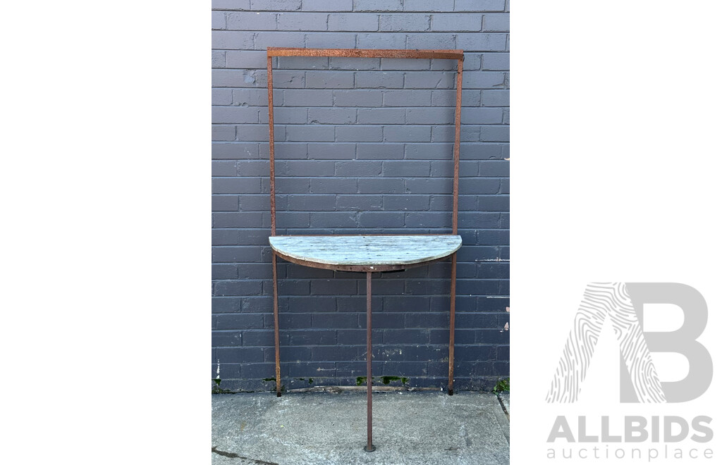 Rustic Timber and Iron Demi Lune Plant Stand