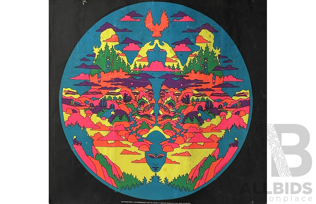 Set of Three Artworks - Watercolour by P. Bright; Ltd Ed Australian Orchid Screenprint & 1972 Howard Bernstein 856 Headwaters Vintage Blacklight Headshop Poster, (3)