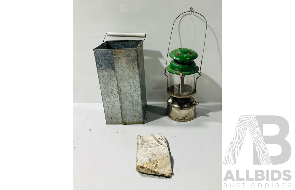 Vintage Veritas 350 Paraffin Pressure Lantern with Square Metal Bucket and Instruction Manual