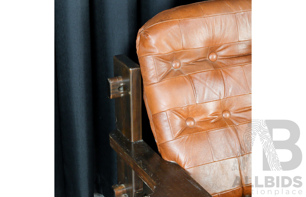 Vintage Timber Framed Armchair with Leather Upholstery
