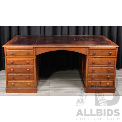 Vintage Cedar Twin Pedestal Partners Desk