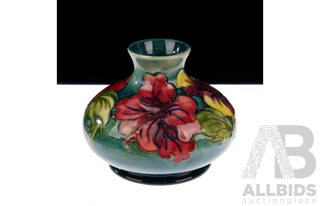 Vintage Walter Moorcroft Porcelain Hibiscus Vase with Royal Warrant Label to Base