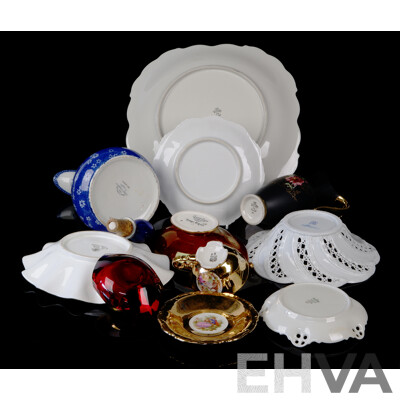 Collection Continental & English Porcelain Pieces Including Scarce Antique Watson & Co Blue Jug, Coalport Indian Tree Dish and More