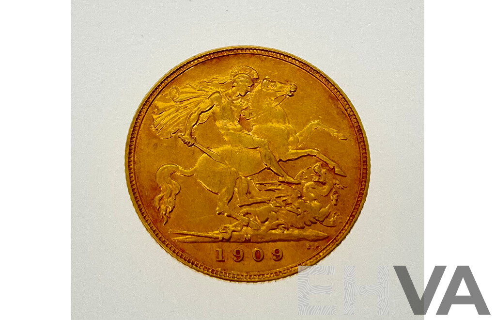 Australian 1909 KEVII Gold Half Sovereign, Melbourne Mint .917