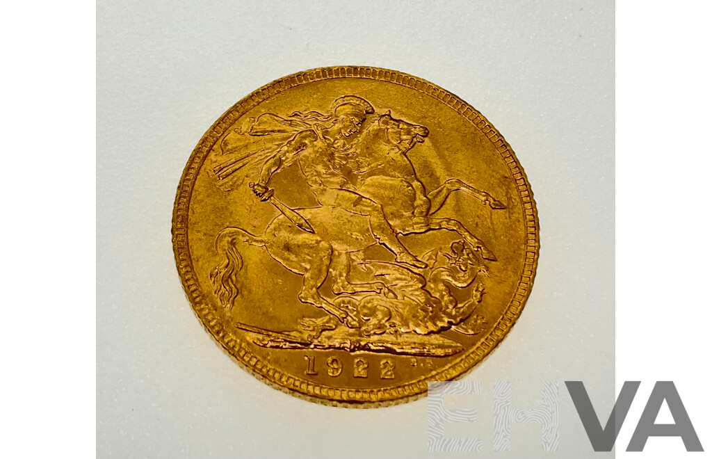 Australian 1922 KGV Gold Sovereign, Perth Mint .917