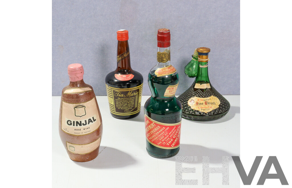 Collection Four Bottles Alcohol Comprising Tia Maria Get Freres Cream De Menth, St Martino Vino Chianti & Gingal Rose Wine