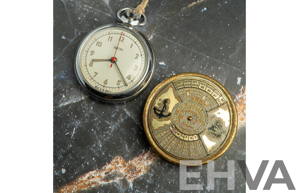 Smiths Vintage Fob Watch & Vintage 1987-2036 50 Year Perpetual Date Calendar