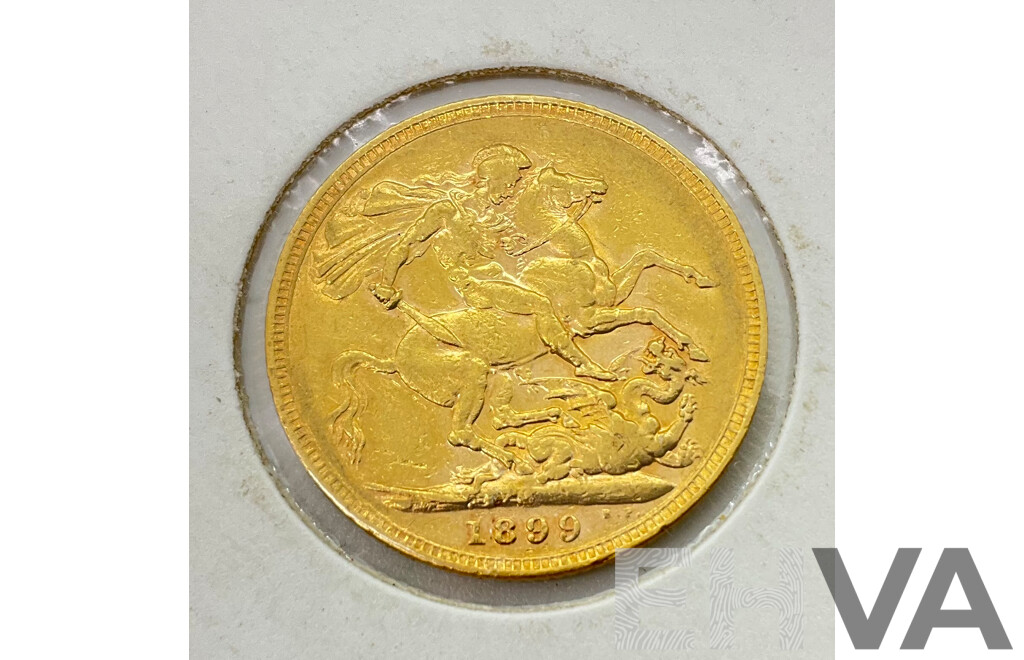 Australian 1899 Gold Sovereign, Queen Victoria, Melbourne Mint .917