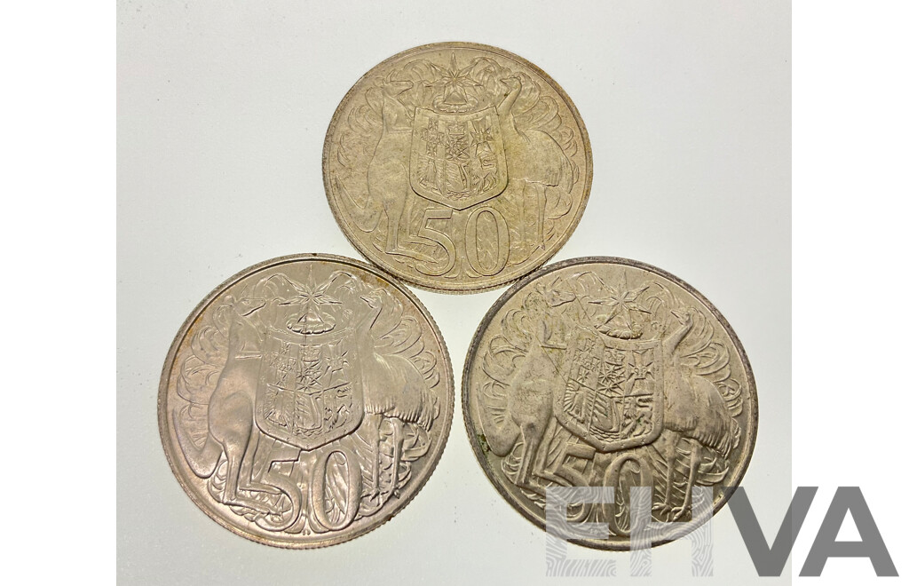 Three Australian 1966 Silver Round Fifty Cent Coins .800