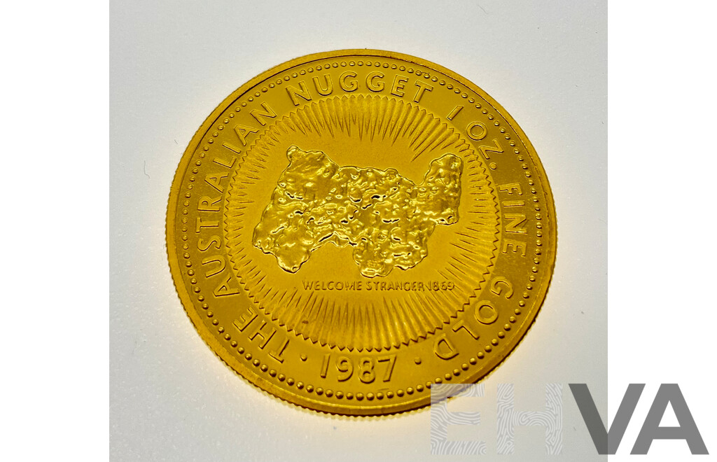 Australian 1987 Gold One Hundred Dollar Coin, The Australian Nugget, Welcome Stranger 1869, 1 Oz Fine Gold