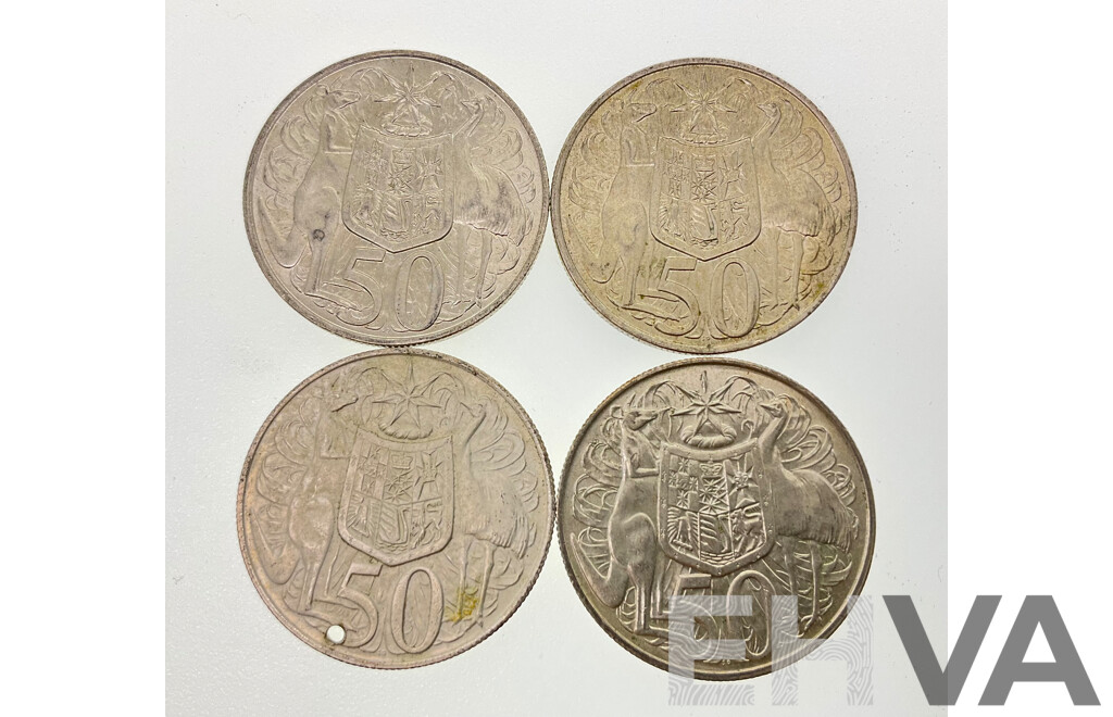Four Australian 1966 Round Silver Fifty Cent Coins .800