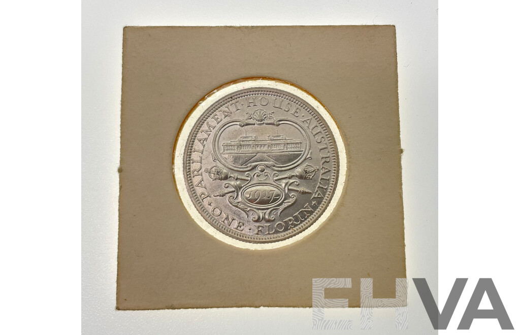Australian 1927 Silver KGV Florin, Commemorative Canberra, High Grade .925