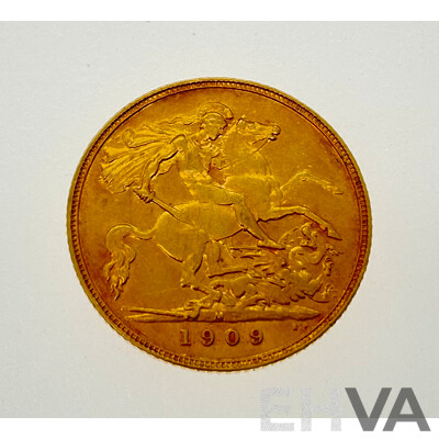 Australian 1909 KEVII Gold Half Sovereign, Melbourne Mint .917