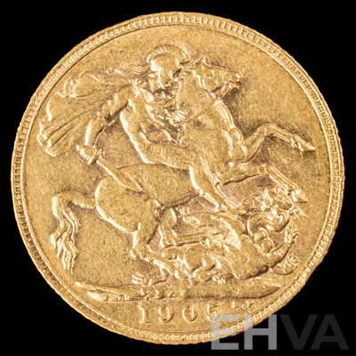 Australian 1905 KEVII Gold Sovereign .917