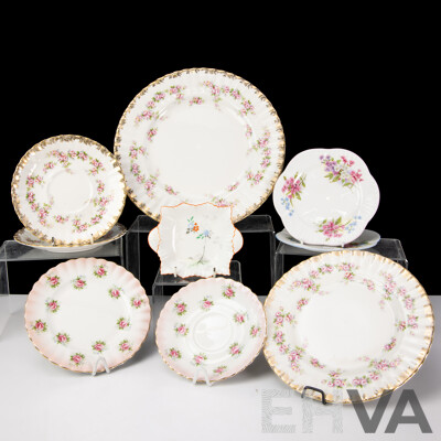 Collection Nine Pieces Vintage Mismatched Shelly Porcelain