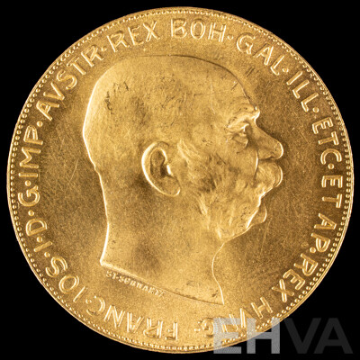 Austrian Empire 1915 Gold One Hundred Corona Coin, Francis Joseph I .900 - 33.88 Grams