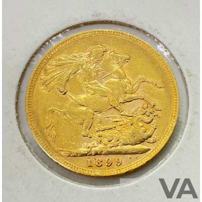 Australian 1899 Gold Sovereign, Queen Victoria, Melbourne Mint .917