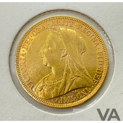 Australian 1899 Gold Sovereign, Queen Victoria, Melbourne Mint .917