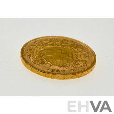 Switzerland 1947 Gold Twenty Francs Coin, Bern Mint