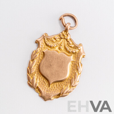 9ct Vintage Fob Style Medallion Sheild Pendant with Cartouch, 35mm X 22mm, 8.36 Grams