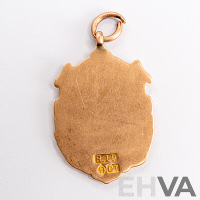 9ct Vintage Fob Style Medallion Sheild Pendant with Cartouch, 35mm X 22mm, 8.36 Grams