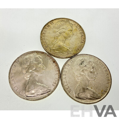 Three Australian 1966 Silver Round Fifty Cent Coins .800