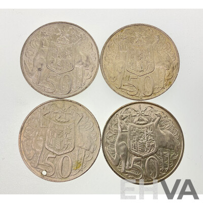 Four Australian 1966 Round Silver Fifty Cent Coins .800
