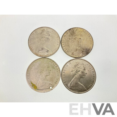 Four Australian 1966 Round Silver Fifty Cent Coins .800