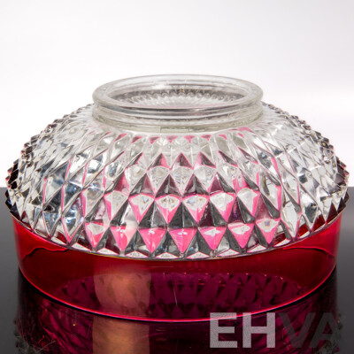 Large Vintage Continental Ruby Flashed Pressed Glass Serving Bowl