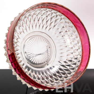 Large Vintage Continental Ruby Flashed Pressed Glass Serving Bowl
